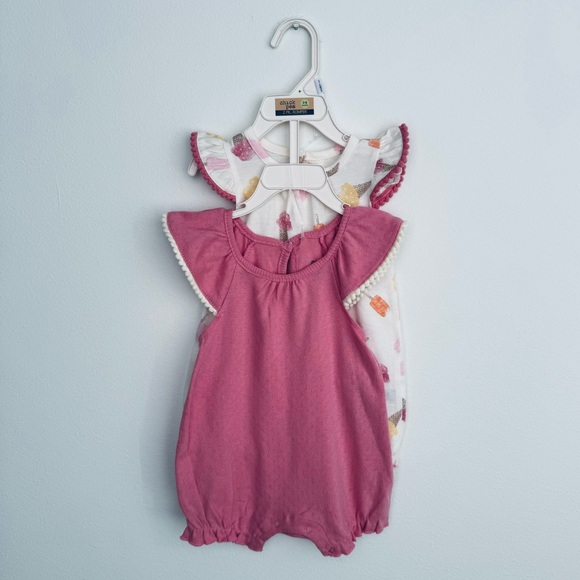 Chick Pea 2 Piece Set Rompers Summer Pink/Ice Cream Cones Size 3-6 Months NWT - Picture 3 of 15